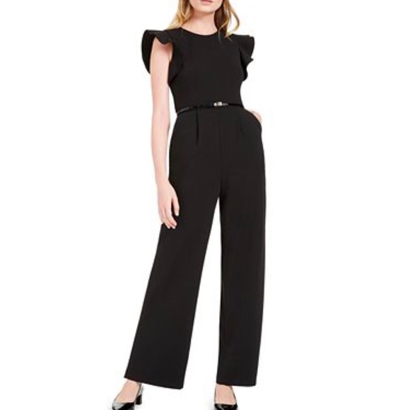 calvin klein ruffle sleeve jumpsuit